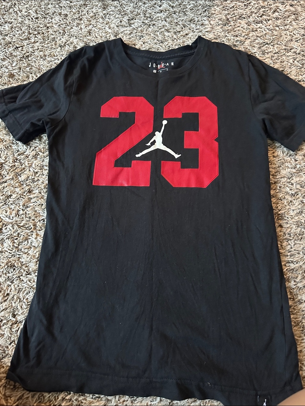 Jordan Black Short-Sleeve Tee size medium (10/12)with Red '23' and White Jumpman